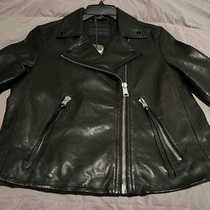All Saints Dalby Biker Black Leather Moto Jacket - UK 14 / US Size 10
